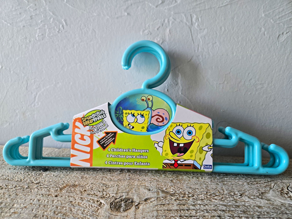2010 Delta SpongeBob SquarePants Kids Plastic Hangers Set of 4 Blue NOS